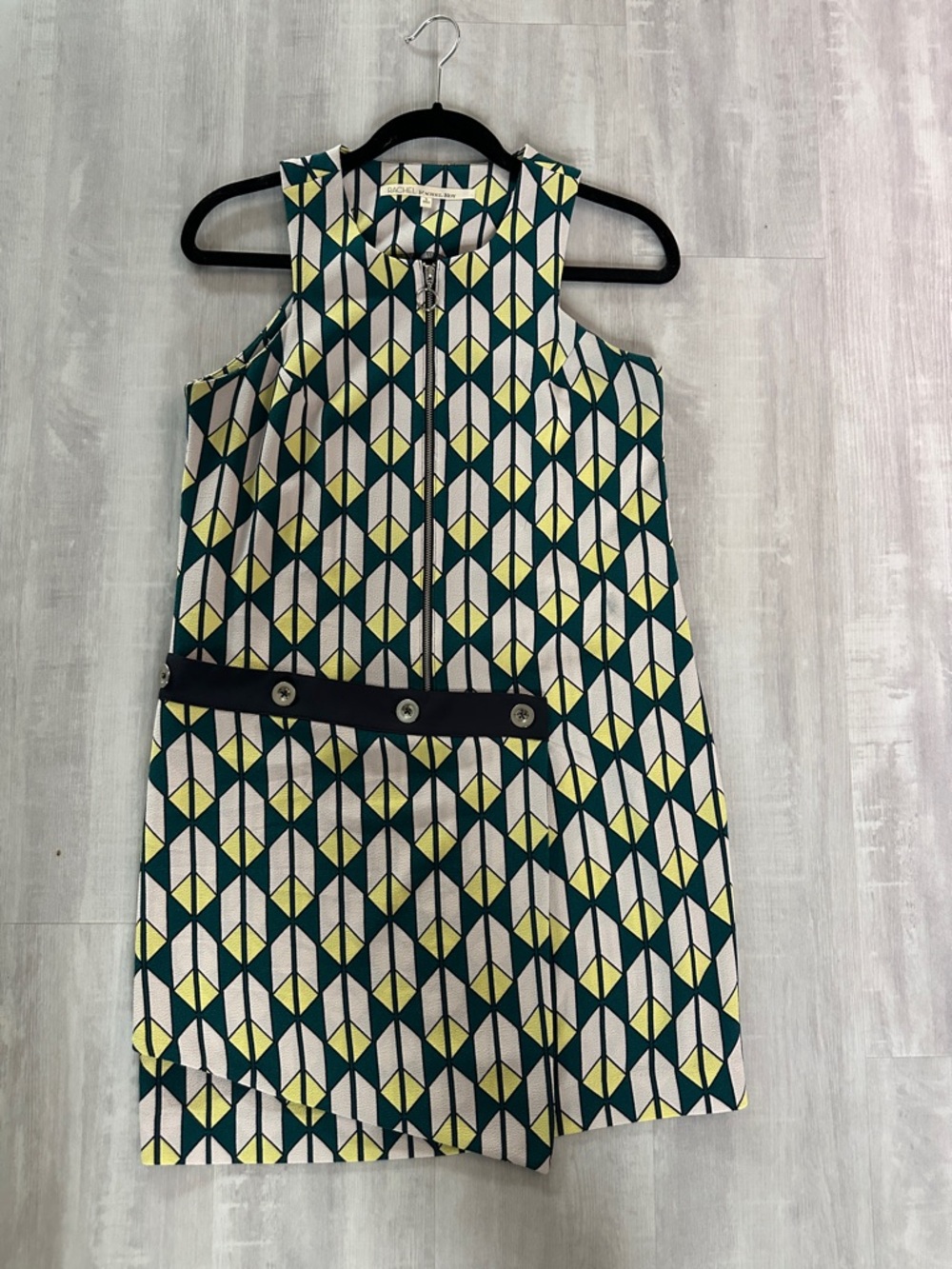 RACHEL Rachel Roy Sleeveless Geometric Dress in Teal, Yellow & White